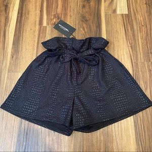 prettylittlething NWT black embossed tie shorts